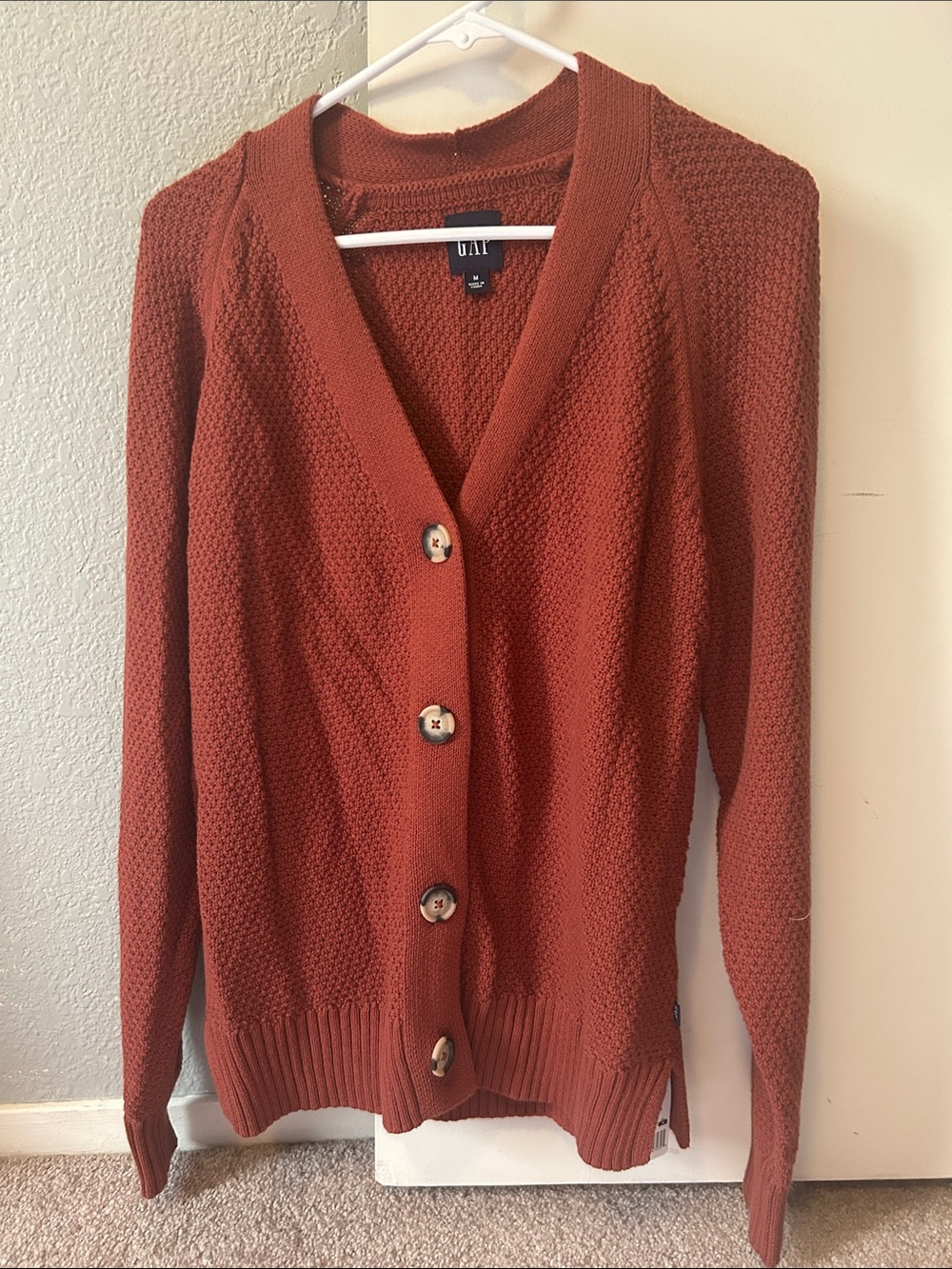 GAP Women's Rust Red Button-Up Textured Cardigan